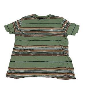 Lost Men’s XL Green Striped Short Sleeve Graphic Logo T Shirt Casual
